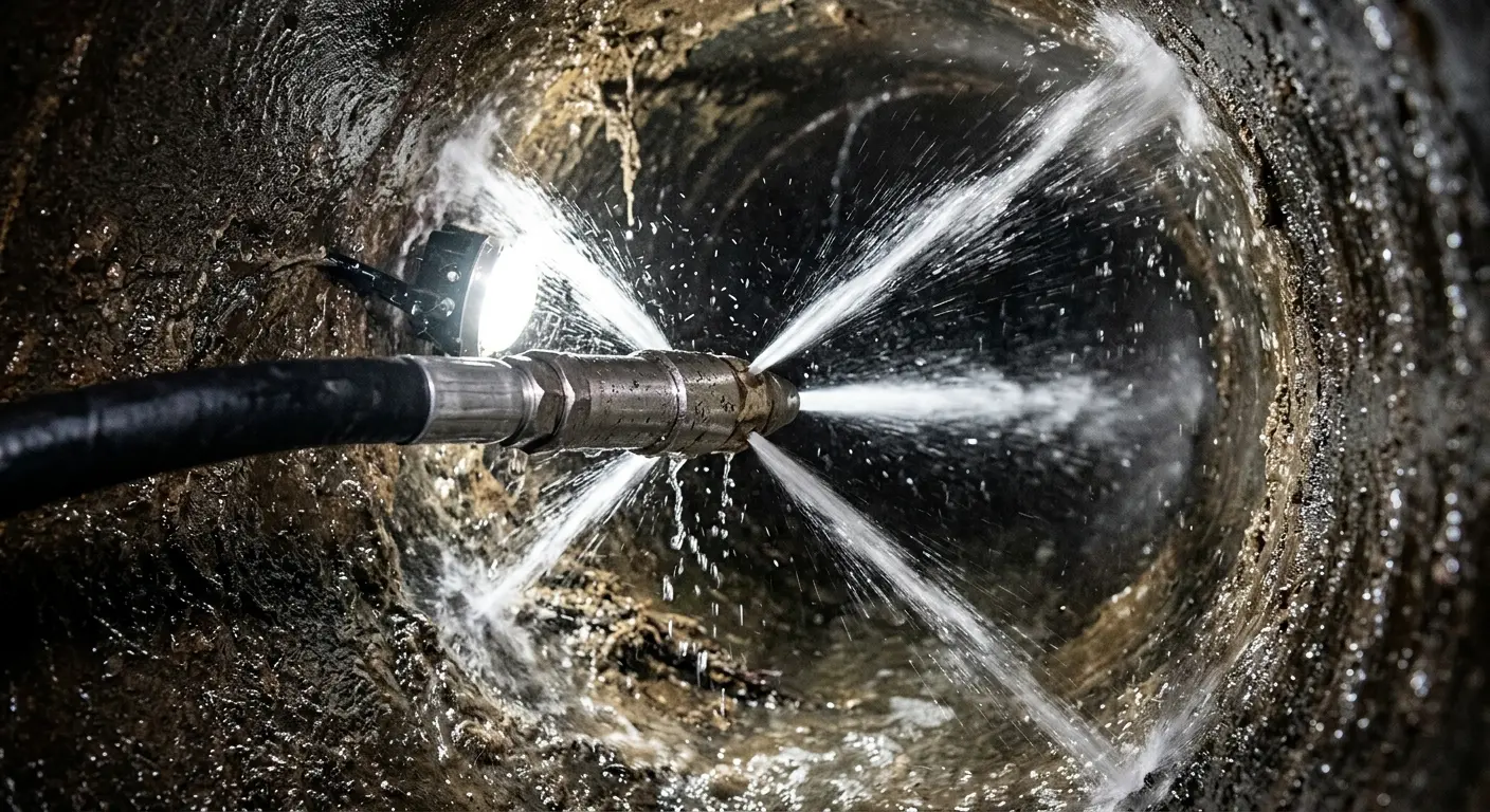 High-pressure hydro jetting nozzle cleaning sewer pipe for Sewer Line Relining in Palm Coast